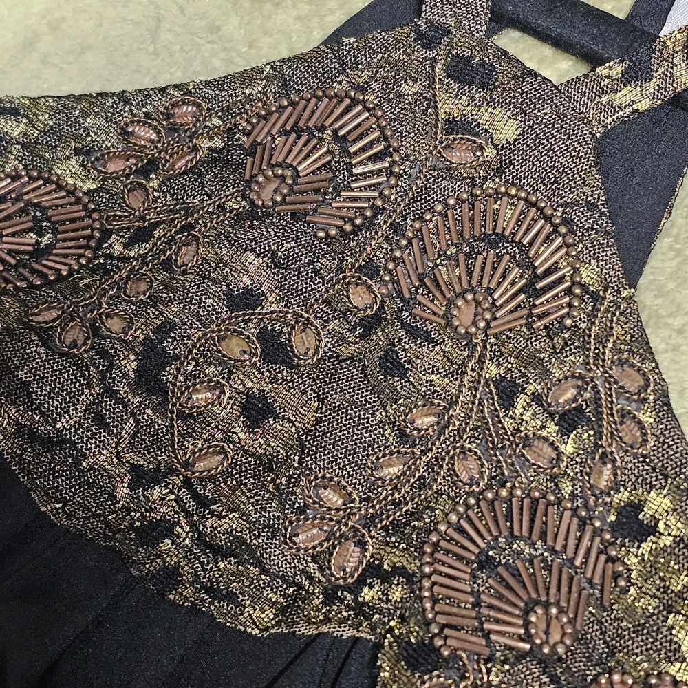 Free People Black & Gold Sequin Embroidered Lace Halter Style Mini Dress XS - Picture 12 of 15